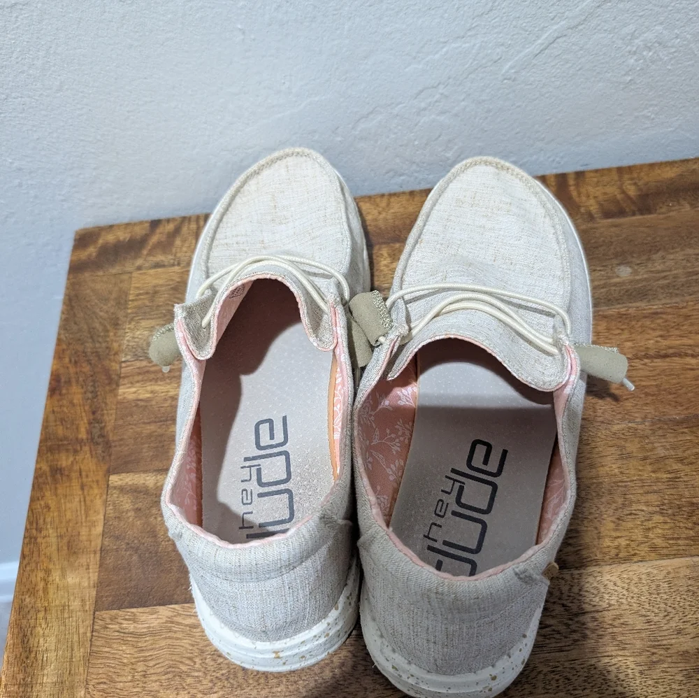 Hey‎ Dude Wendy Women Casual Shoes 7 Chambray White Nut Canvas Slip On 121410121